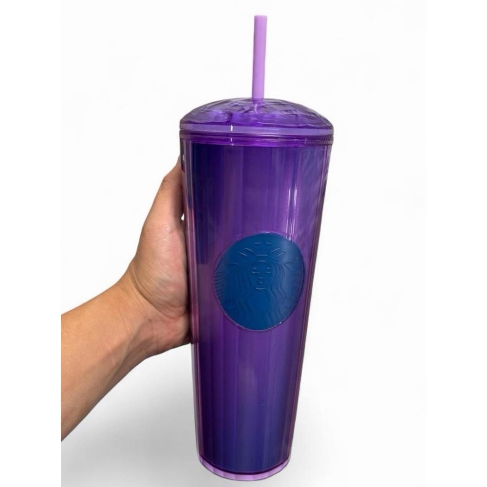 NEW 2022 Starbucks Iridescent Purple Kaleidoscope Dome Lid Tumbler Straw 24 OZ